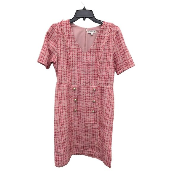 Nanette LePore Pink Boucle Tweed Mini Dress With Pearl Buttons Size 10 - Picture 2 of 9